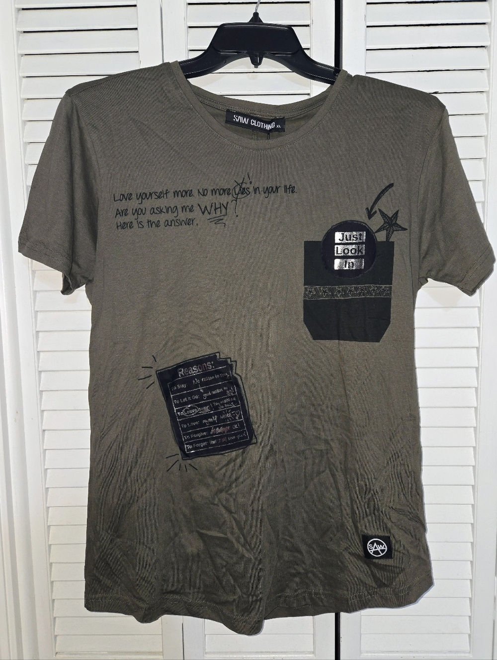 Saw Clothing Boy's XL Casual Olive Graphic Pocket Short Sleeve Tee NEW